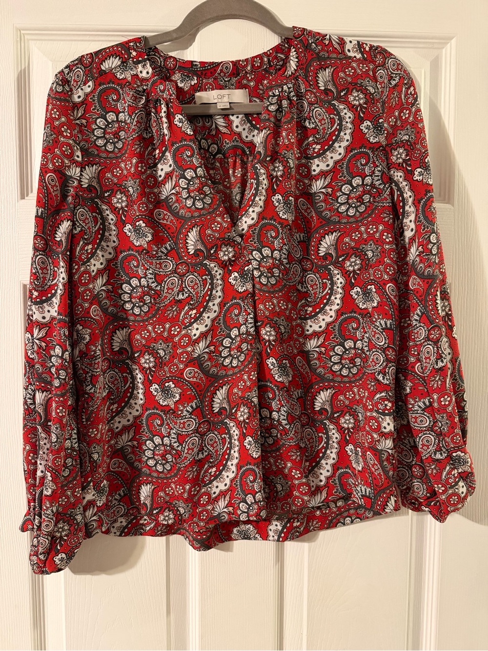 LOFT Red Paisley Floral Blouse